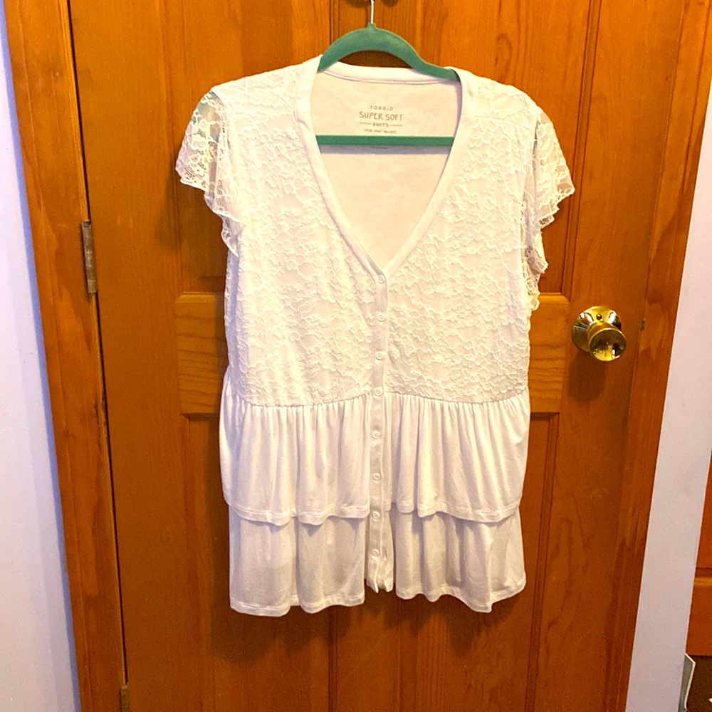 White Torrid shirt.